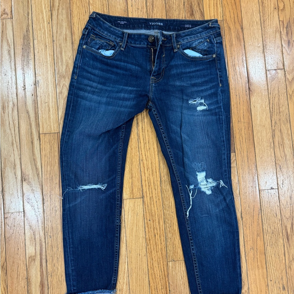 Vigoss Women's Dark Blue Distressed Skinny Jeans